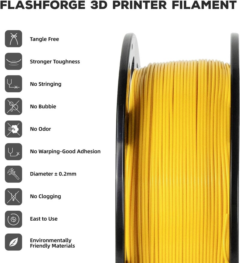FLASHFORGE PLA Filament 1.75mm, 3D Printer Filament 1kg (2.2lbs) Spool, Dimensional Accuracy +/- 0.02mm, 3D Printing Filament Easy to Use and Fits for Most FDM 3D Printers (Yellow) - Image 2